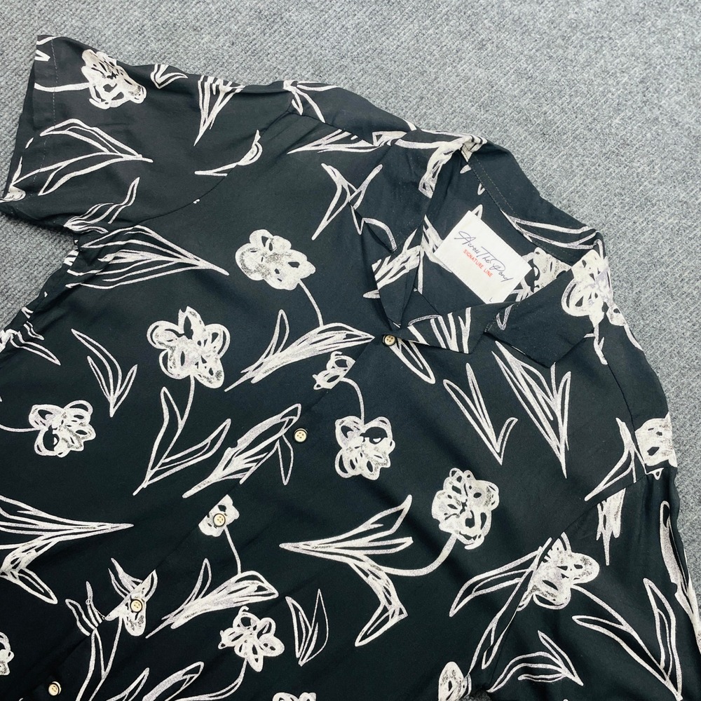 Across The Pond Signature Line Floral Shirt Black White Large Viscose Streetwear
